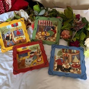 4 French themed plates